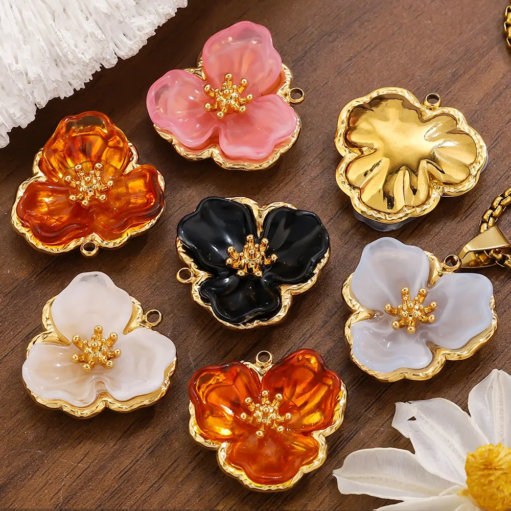 

2pcs Stainless Steel Resin Flower Charms Lovely Enamel Colorful Crystal Pendants Accessories for Jewelry Making DIY Craf Earring