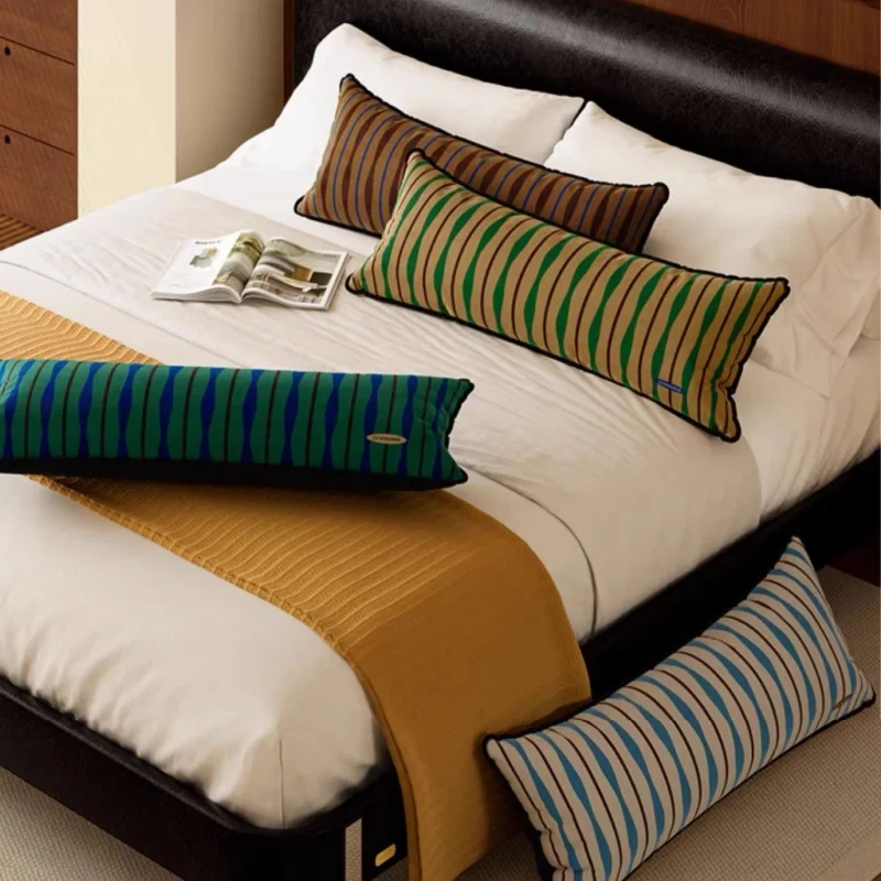 Retro Stripe Pillows Long 30x70CM Cushions Brown Blue Velvet Decorative Pillow For Sofa Bedding Home Decorate