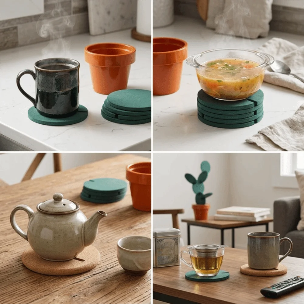 6Pcs Lightweight Heat Insulation Coaster Vivid Plant Shaped Smooth Burr-free Table Ornament Heat Isolation Layer EVA and ABS