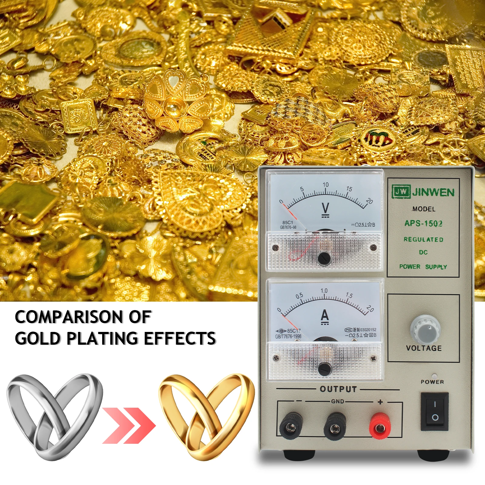 Kit de chapado de oro 2A, máquina de galvanoplastia de plata/oro, voltaje ajustable, herramientas de procesamiento de joyas