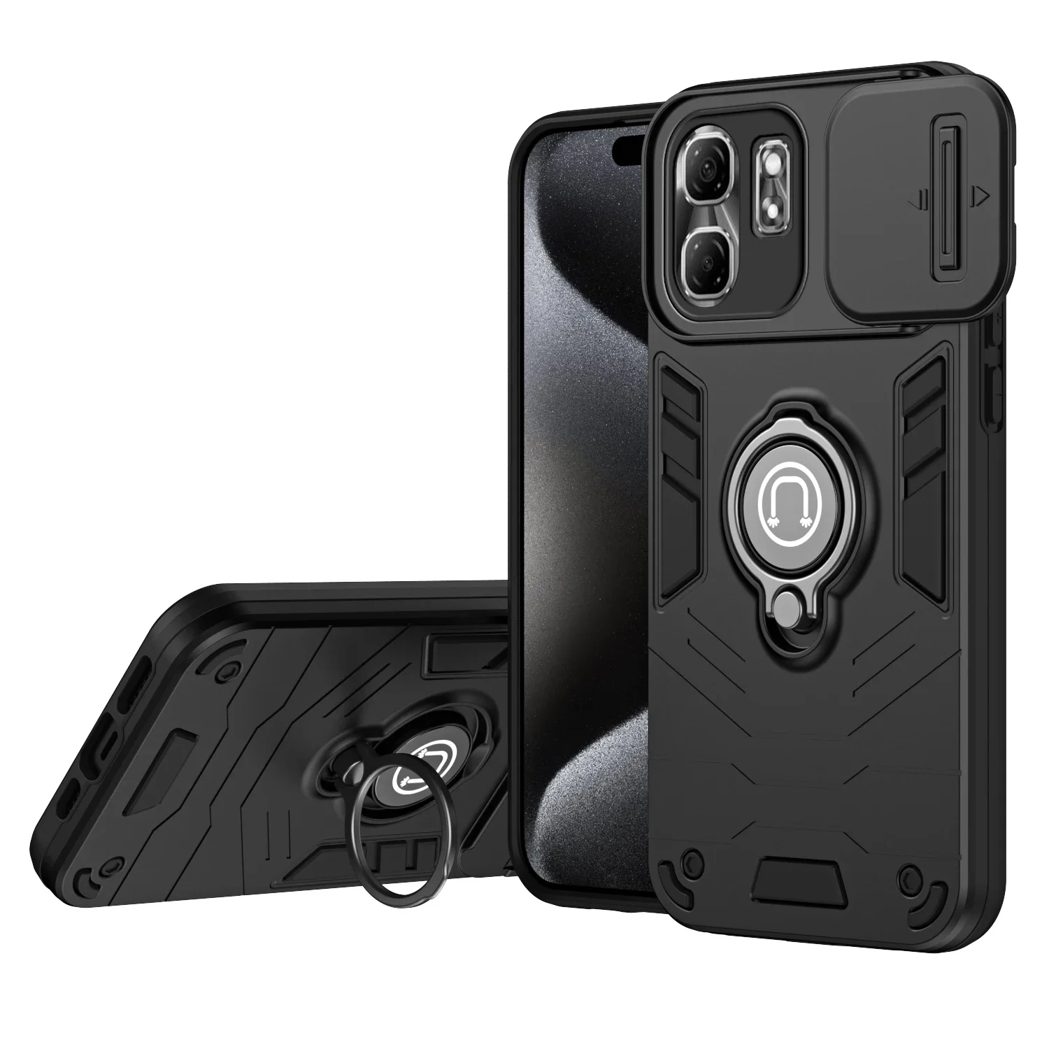 Rugged Armor Shockproof Phone Case For Infinix Smart 9 X6532 Hot 50i X6531 X6531B Sliding Window Metal Ring Holder Back Cover