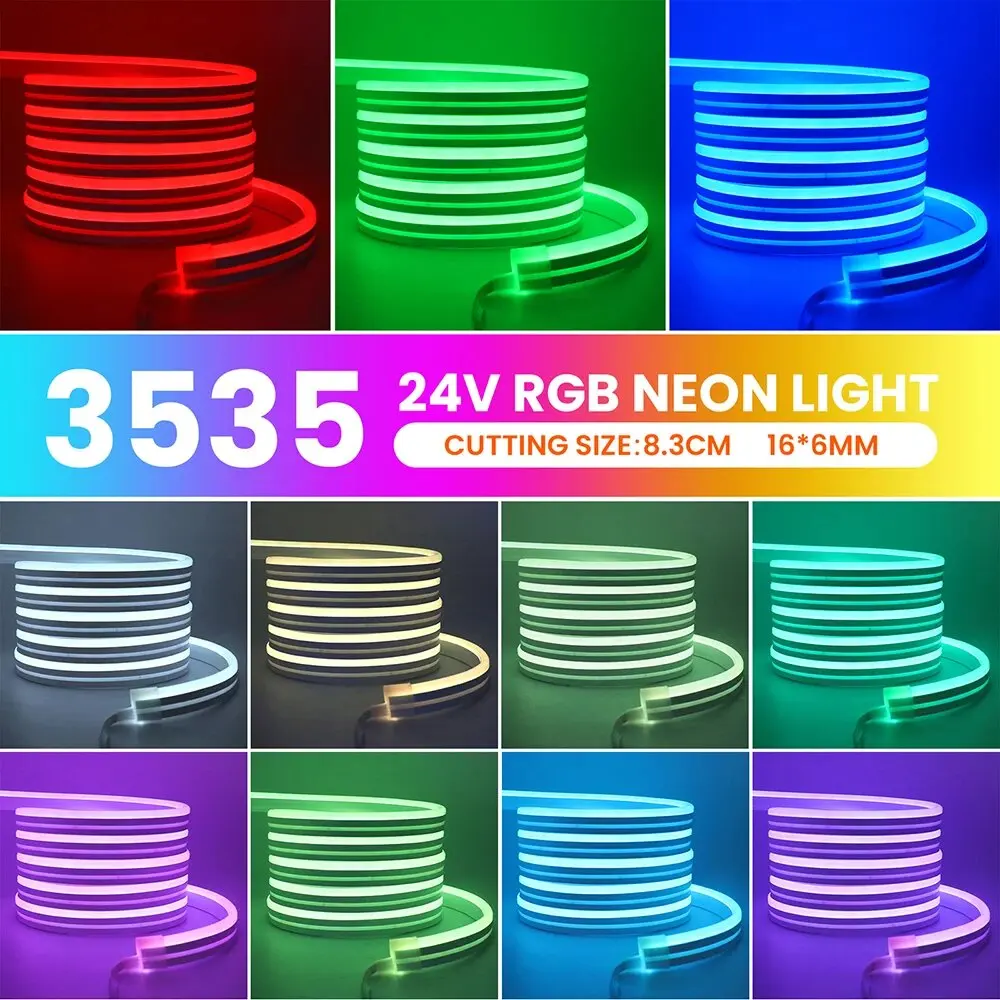 Waterproof Neon Flexible Strip Lights 24V RGB Led Neon Rope Lights with Remote App Control Outdoor DIY Design for Bedroom Deco