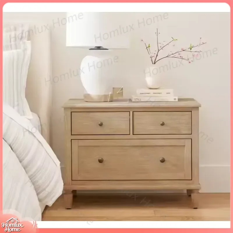Modern American Solid Wood Bedside Table Oak Three Drawer Nightstand for Bedroom Furniture Minimalist Scandinavian Style