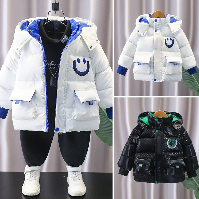 Children's thickened down cotton jacket 2022 winter cartoon luxury design hooded boys' long sleeve warm sports coat Brand girls'