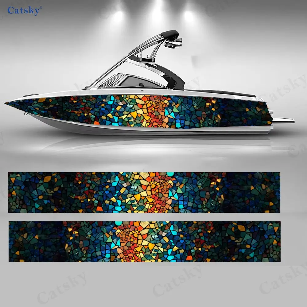 2Pcs Church Stained Glass Boat Stickers, PVC Waterproof Durable Vinyl Wrap Decals for Fishing Boats, Durable and Stylish Design