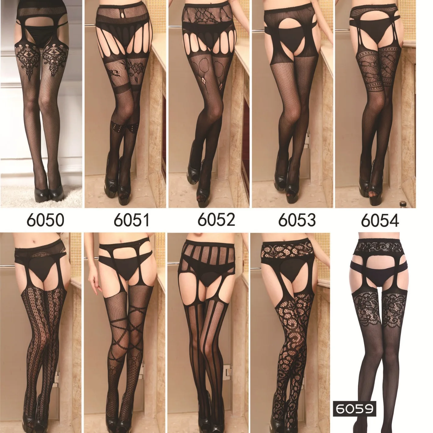 Sexy Women Stockings Fishnet Tights Transparent Crotchless Pantyhose Thigh High Elastic Embroidery Stocking with Garter Belt