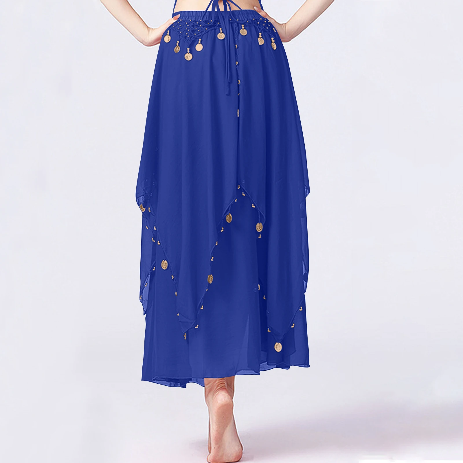 السيدات تنورة الرقص الشرقي معلقة عملة تنورة الشيفون سوينغ كبير أداء الملابس مشرقة مرحلة الأداء نصف الجسم تنورة #4