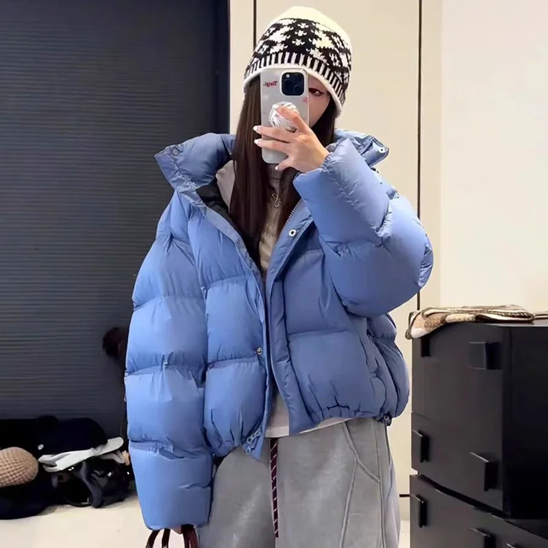 

Зима 2029, новый женский толстый теплый свободный халат y2k, высокое качество, модная простая одежда для отдыха с коротким пухом и капюшоном, одежда для пар