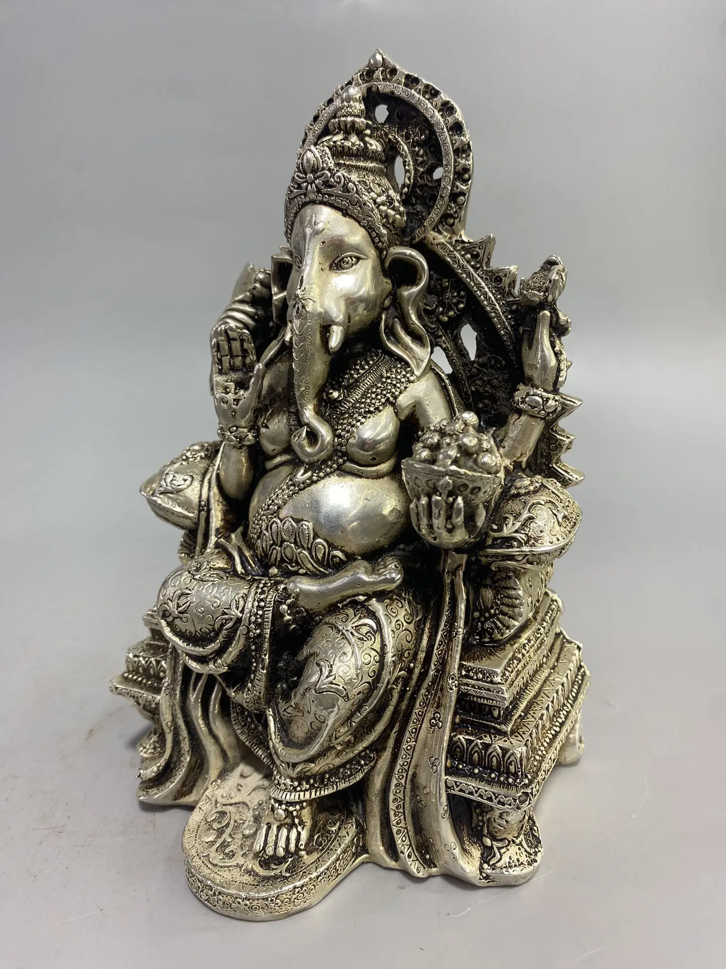 Old Qing Dyansty white copper elephant wealth god ornament