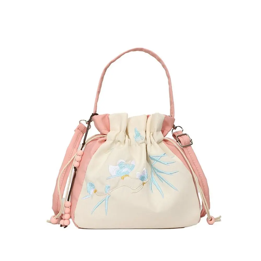 

Ethnic Style Embroidery Drawstring Bucket Bag Ancient Style Flower Hanfu Crossbody Bag Hanfu Accessories Storage Bag
