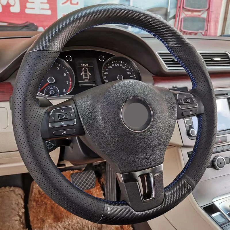 

Hand Sewing Leather Car Steering Wheel Cover for Volkswagen Golf 6 Mk6 VW Polo Sagitar Bora Santana Jetta Mk6 Interior Wrap
