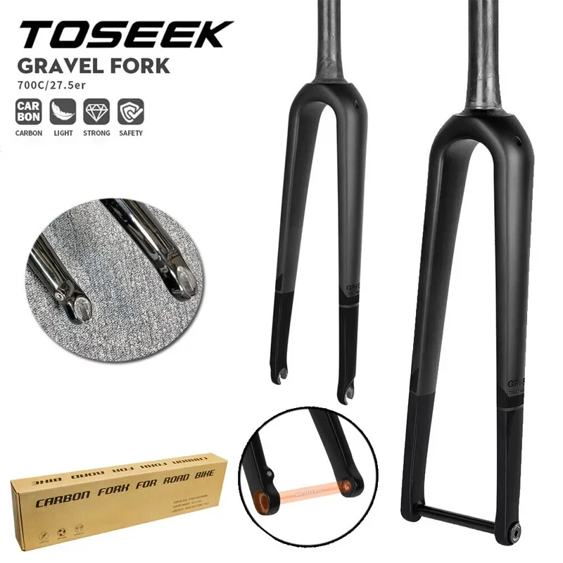 TOSEEK 700c Bike Full Carbon Ultralight Road Bike Fork 12*100mm 9*100mm Taper Tube Disc Brake Front Fork Quick Release