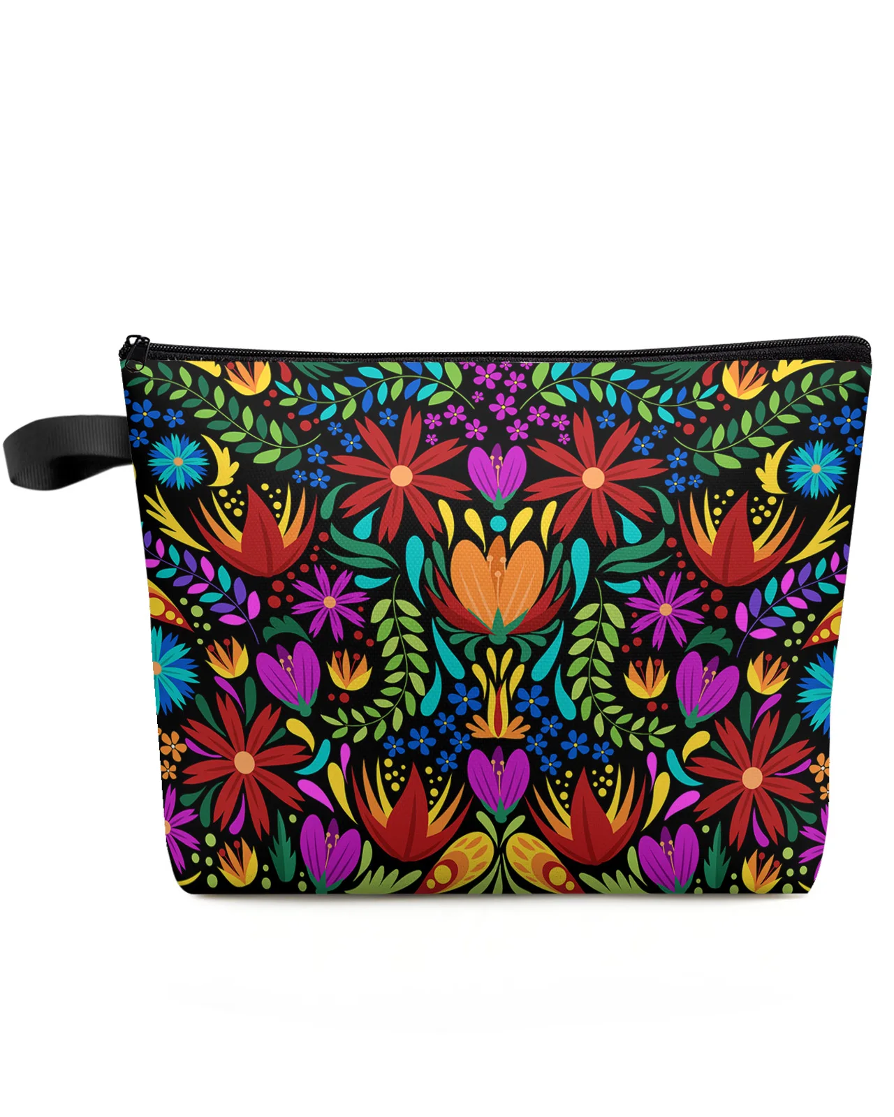 Colorful Mexico Abstract Flower Large Capacity Travel Cosmetic Bag Portable Makeup Storage Pouch Women Waterproof Pencil Case