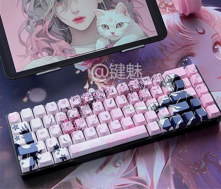 

Anime Theme Sakura Pink Side Engraved Translucent Keycaps PBT Thermal Sublimation Original Height Cherry Axis Compatible
