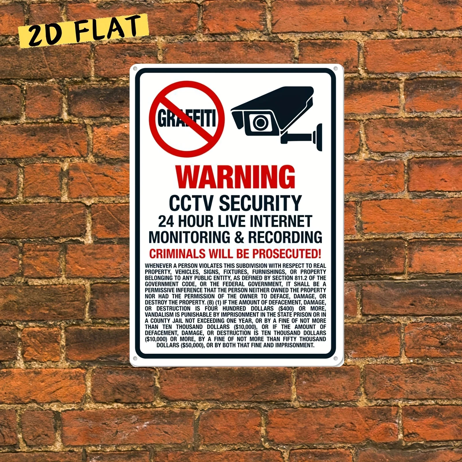 Retro Metal Tin CCTV Security Warning Sign - 24 Hour Live Internet Monitoring & Recording, No Smoking, No Graffiti, Wall Hang