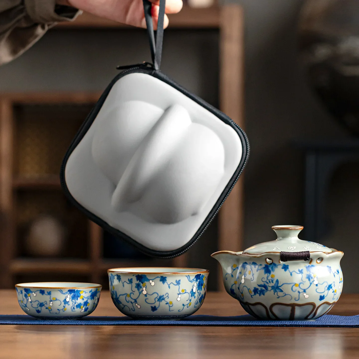 Ru Kiln Fulu One Pot Two Cups Kung Fu Tea Set Tool Colorful Chinese Teapot Quick Cup Ceramic Outdoor Portable Travel Tea Maker