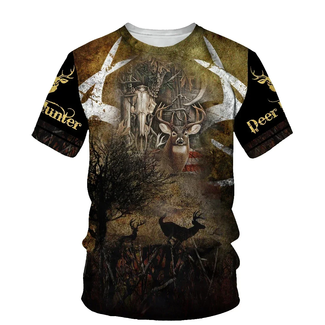 Camouflage Men's T-shirt Animal Elk 3D Printed T-shirt Casual Outdoor Breathable Short Sleeve Summer Oversized Men's T-shirt