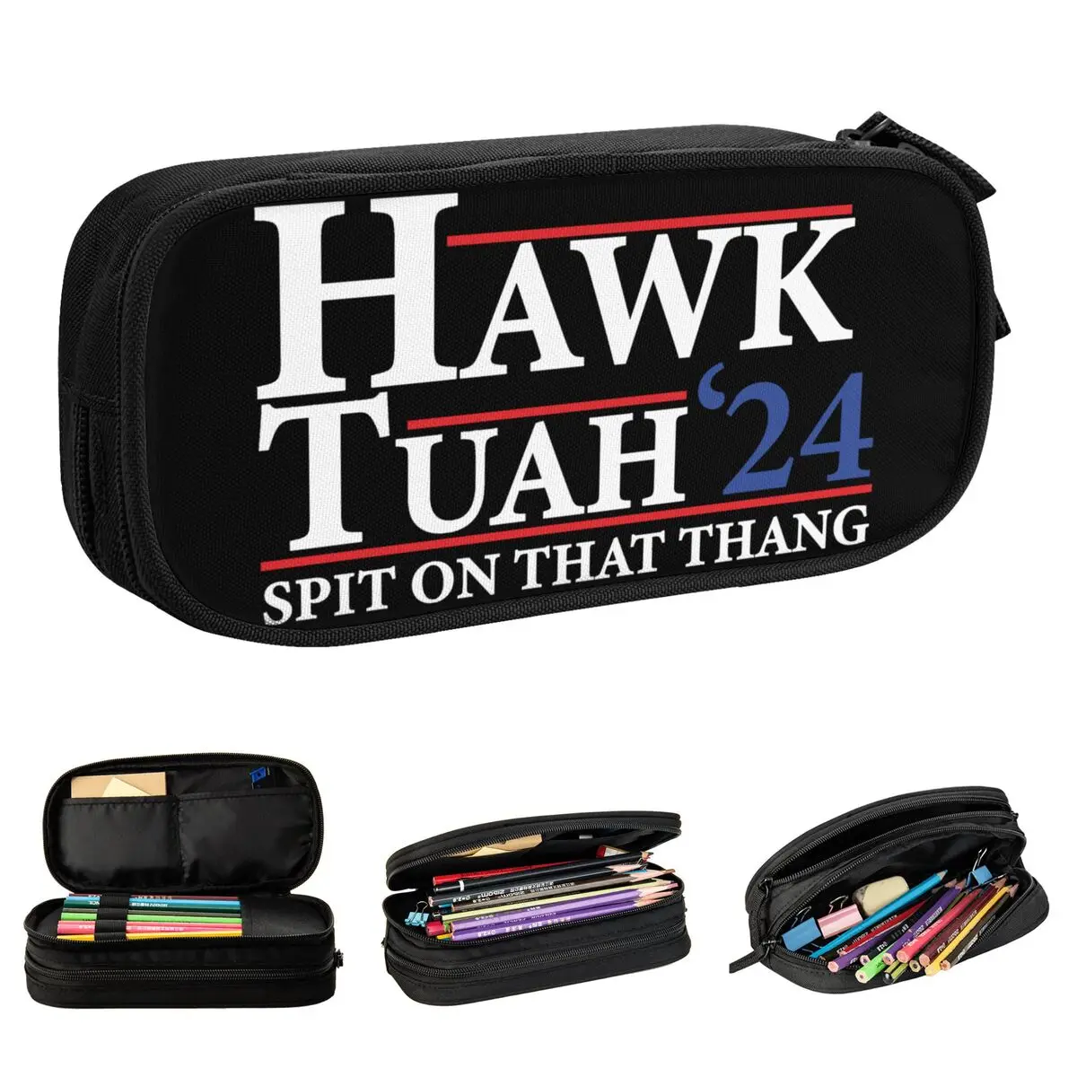 

Large Capacity Pencil Pouch Hawk Tuah Spit On That Thang Merch Double Layer Pencil Box Girl Makeup Bags Gift