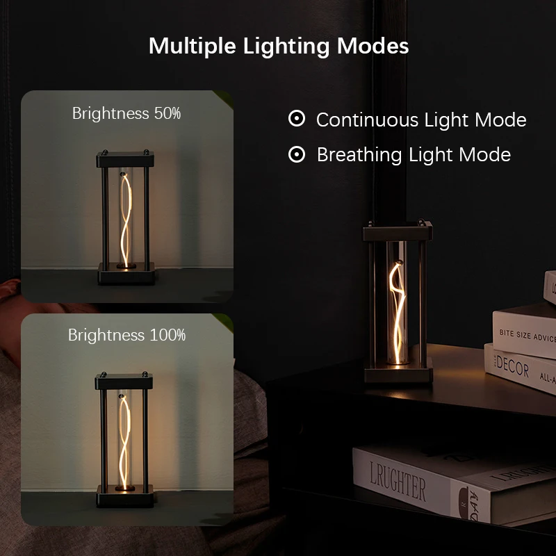 LED Touch Switch Creative Square Quantum Night Light Square Wire Table Lamp Bedroom Bedside Study Reading Eye Care Type-C Decor