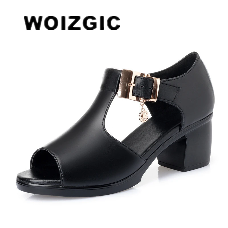 WOIZGIC Women Ladies Mother Female PU Sandals Platform Summer Cool Beach High Heel Peep-toe Casual Outside Bling Duckle Strap