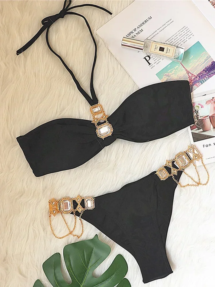 2024 Halter Jewelled Diamond Bikini Women Bandeau Swimsuit Female Swimwear Two Pieces Bikini set Brazilian Bathing Suit Swim