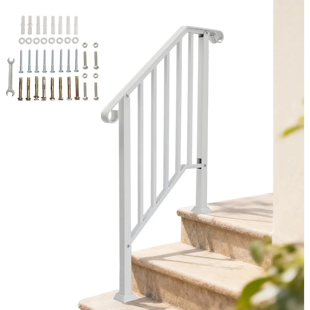 

Handrails for Outdoor Steps, Stair Handrail Fits 1 to 5 Steps, Wrought Iron Hand Rail Stair Railing Kit