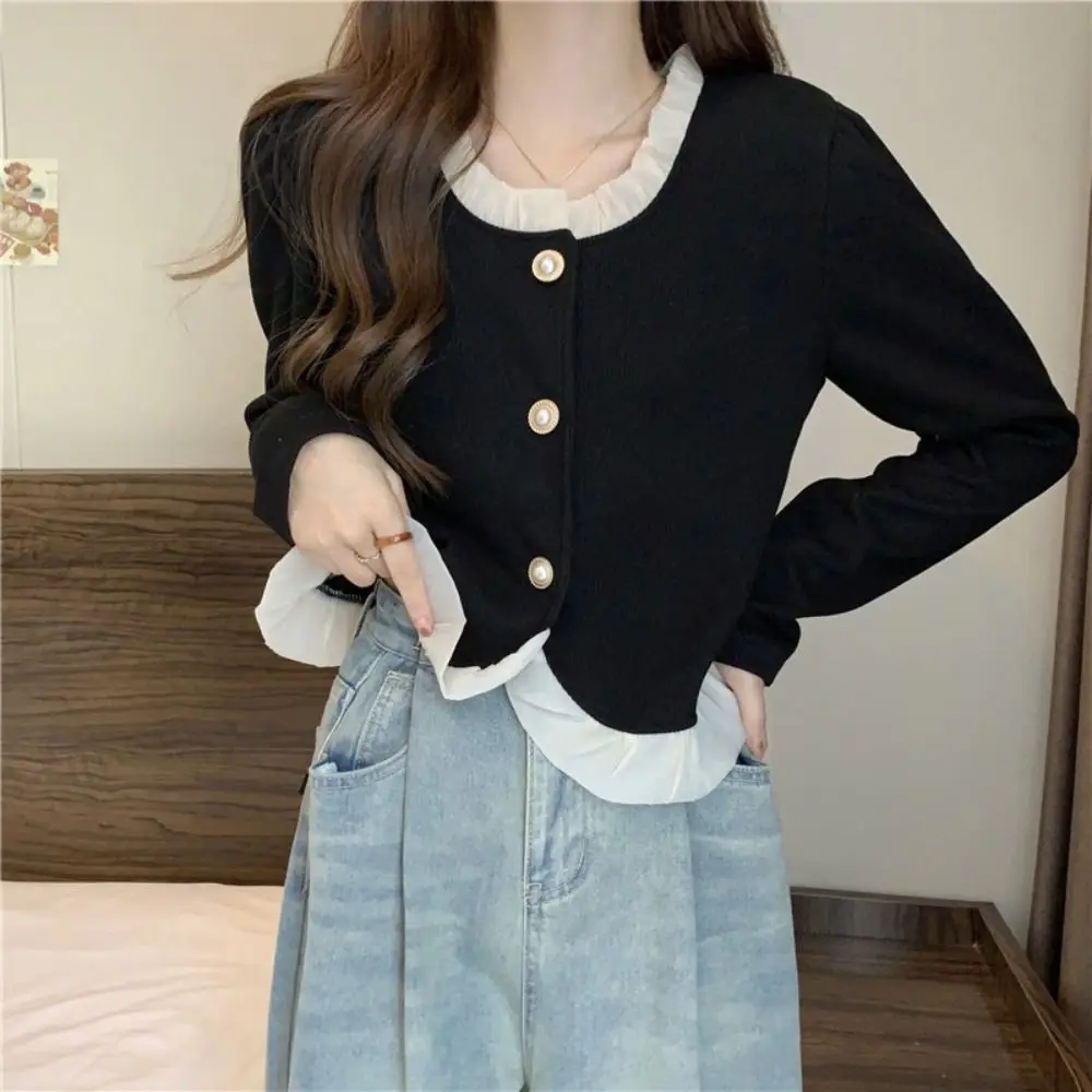 Cardigans à manches longues pour femmes, pull en dentelle unie, Style Preppy Y2K, hauts pour dames, tricot doux, printemps automne