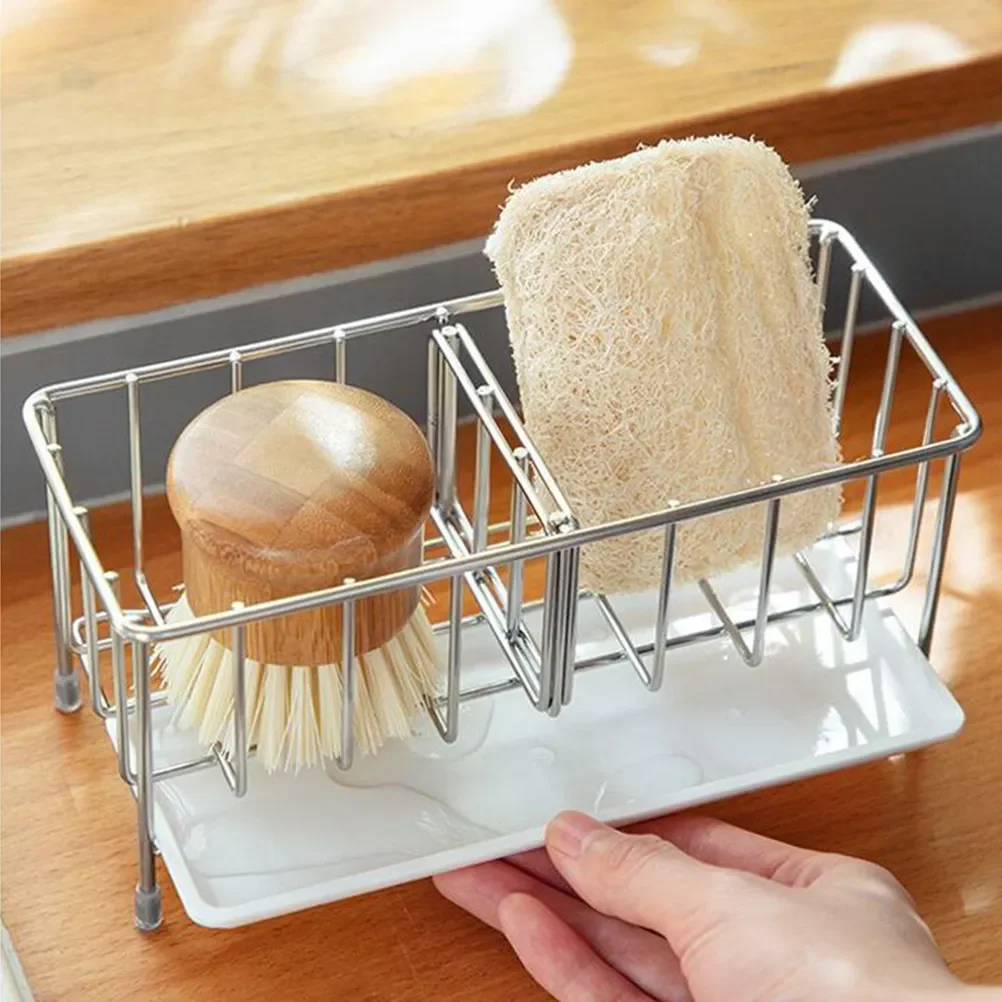 

Heavy Duty Stainless Steel Kitchen Sponge Holder Drain Rack for Sponges and Cleaning Cloths Compact Desktop Organizer Multi