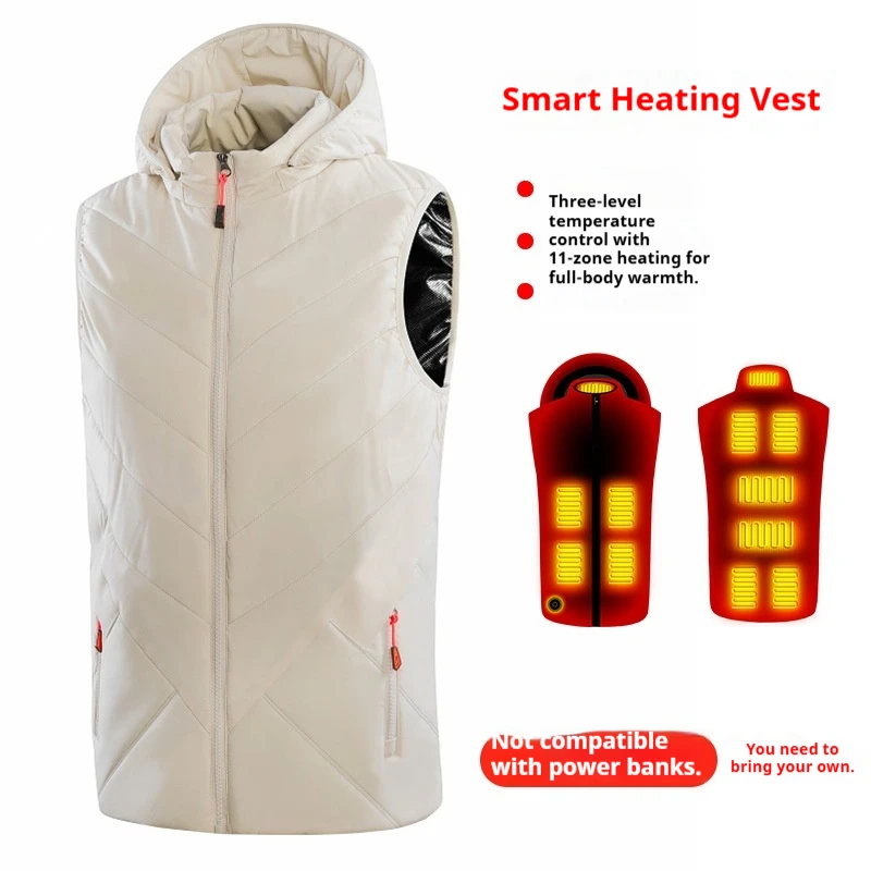 Winter Outdoor Workwear Graphene Electric Heated Hooded Vest 11 Heating Zones Usb Charging Thermal Warm Sleeveless Waistcoat