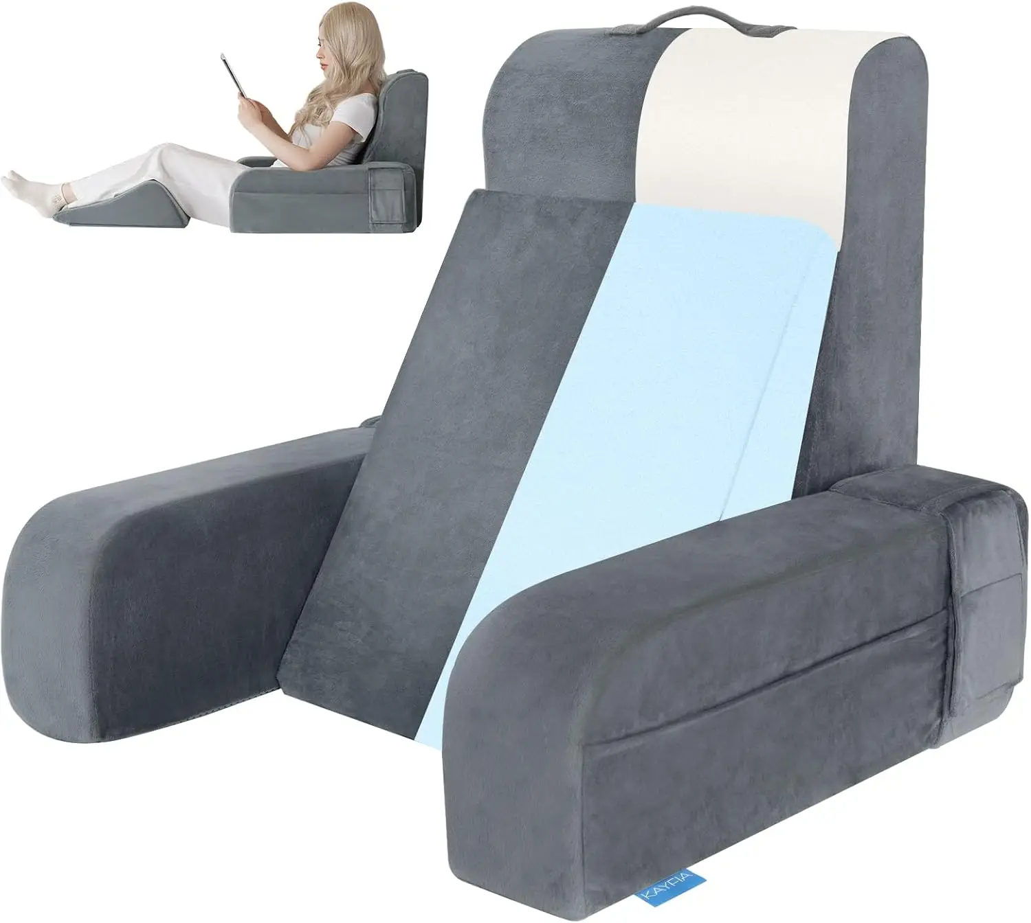 

Регулируемая подушка для чтения 10-в-1 с отстегивающимися подлокотниками, с поддержкой спины из пены с эффектом памяти для кровати или дивана, серая