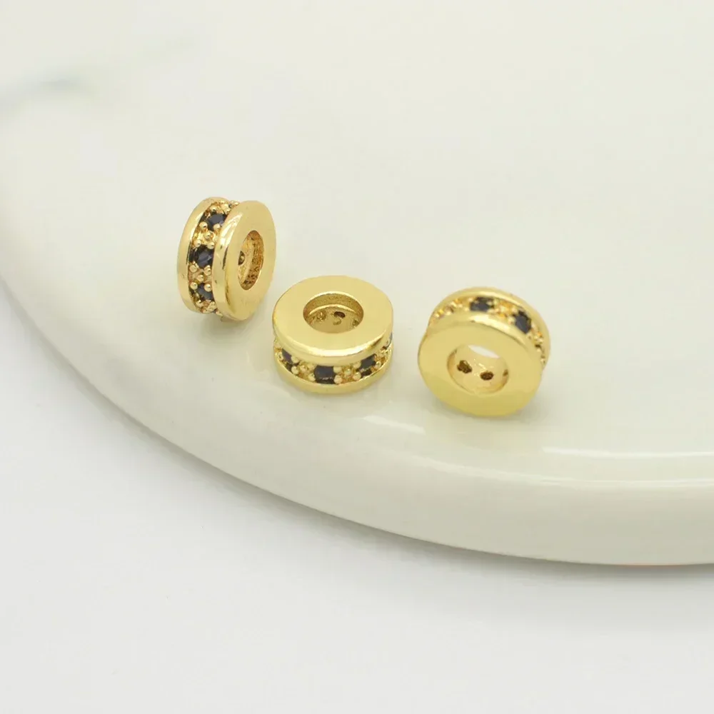 7 Pcs Wheel Oblate Cylinder Bead Spacer Beads for DIY  Necklaces Bracelets Copper Plating Zircon Jewelry Accessories Wholesale