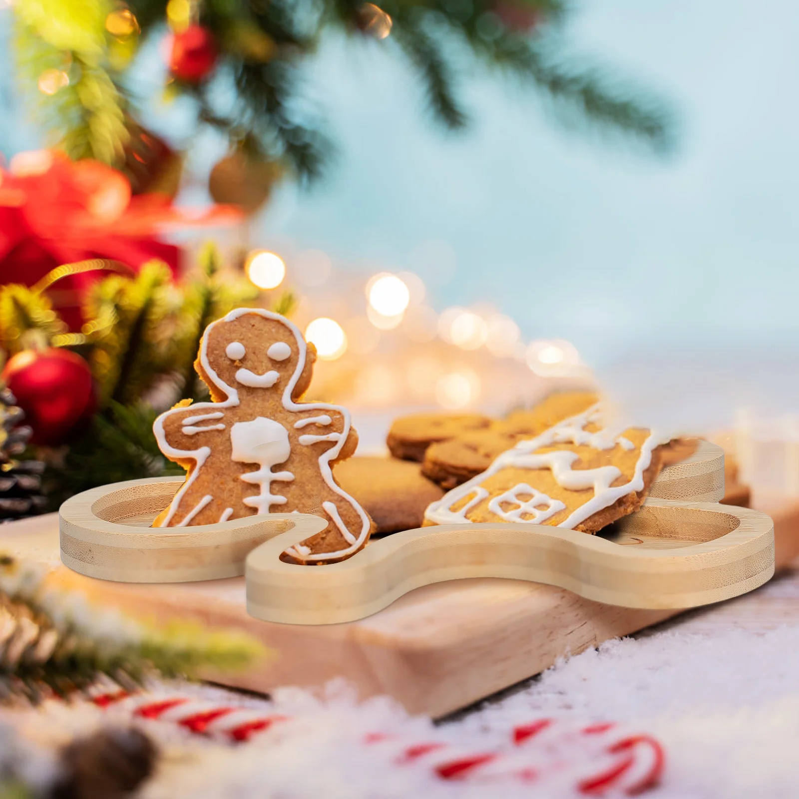 

Holiday Cookie Tray Bamboo Gingerbread Man Platter for Desserts Candies Nuts Small Appetizers Serving Display Holiday Treat Tray