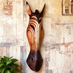 50cm Hand-Painted Vintage Wooden Wall Art African Animal Murals in American Style Rustic Decor for Coffee Shop Bar Living Room