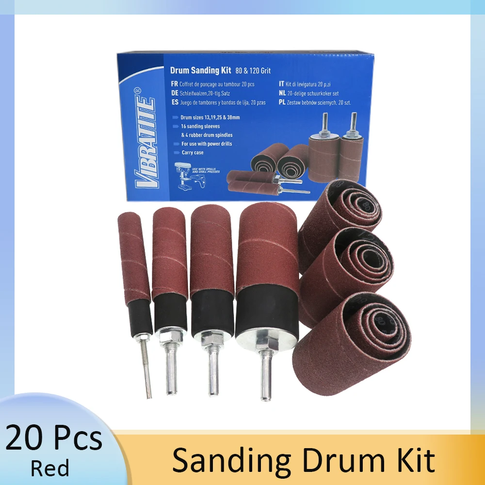 Kit de tambor de lijado de 20 piezas con estuche, mandriles de goma, papel de lija para carpintería, taladro de grabado, pulido rotativo