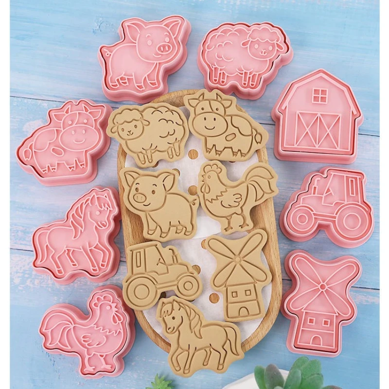 8Pcs Farm Animal Cookie Cutters Set Windmill Cow Pig Horse Chicken Sheep Biscuit Mold Fondant Baking Tools DIY Cake Decorating