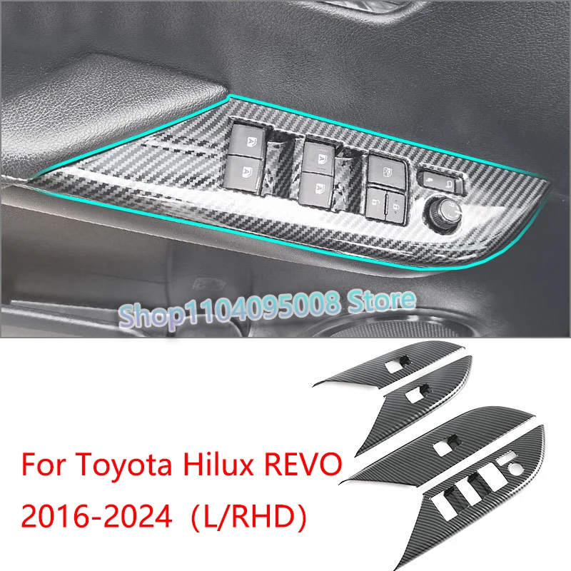 

Для Toyota Hilux REVO 2016-2024 ABS углеродное волокно, панель переключателя окна автомобиля, регулируемая крышка, наклейки, полоски, украшения, аксессуары