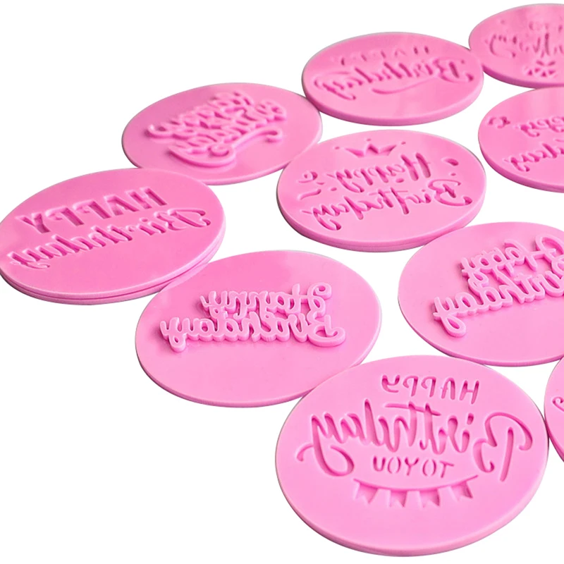 Acrylic Cookie Embosser Mold Happy Birthday Pattern Cake Stencil Fondant Icing Biscuit Mold Baking Supplies Cake Decorating Tool