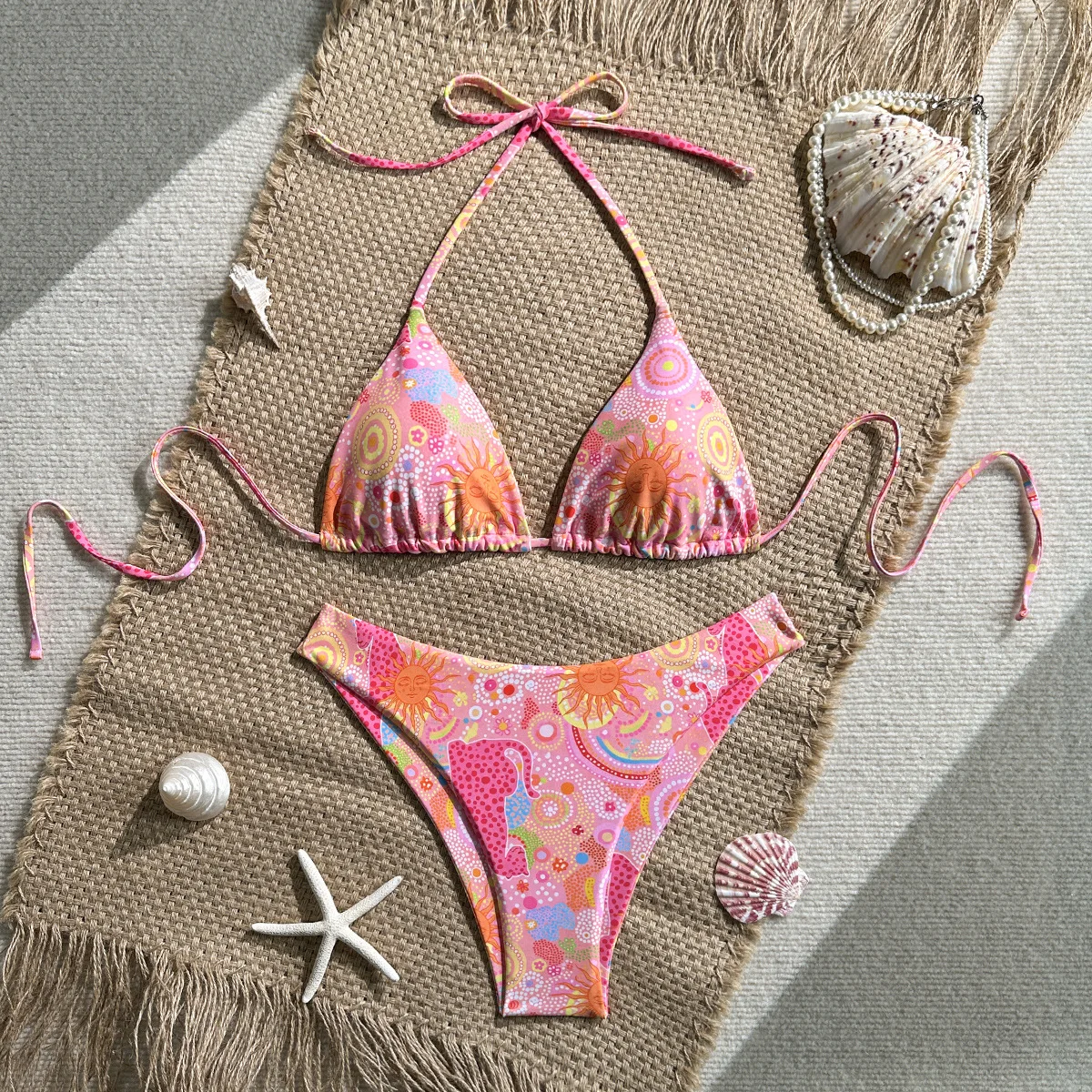 sexy sun floral print micro halter back tie bikinis sets two pieces thong swimsuits bathing suits swimwear biquini tankini