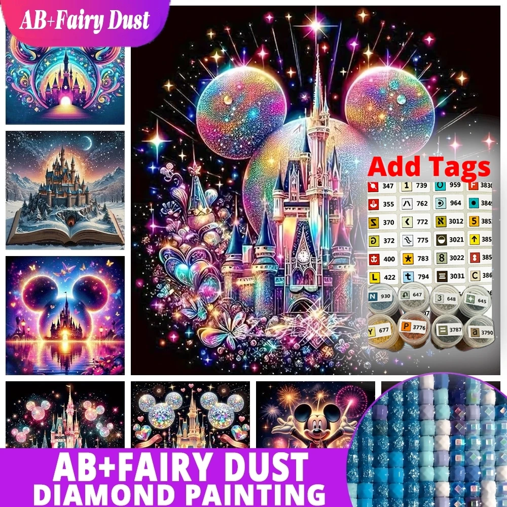 

AB Fairy Dust Disney Mickey DIY Diamond Paintings Mouse Handmade Round Diamond Mosaic Landscape Diamond Embroidery Art Holiday G