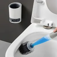 Detergent Refillable Toilet Brush Set Wall-Mounted with Holder Silicone TPR Brush for Corner Cleaning Tools Bathroom Accessories