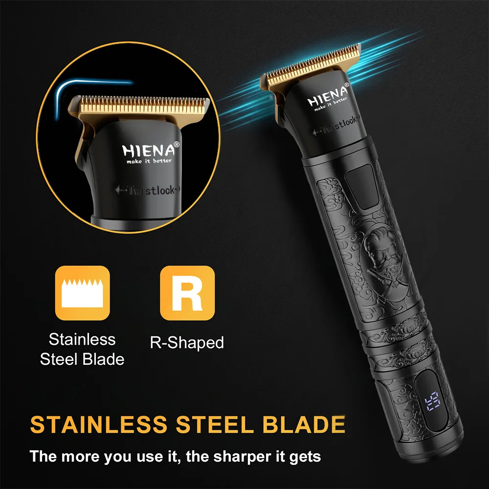 HIENA 3-in-1 Barber Hair Clipper Kit LCD Cordless Hair Cutter T9 Trimmer Shaver Salon Home Haircut Tools for Men