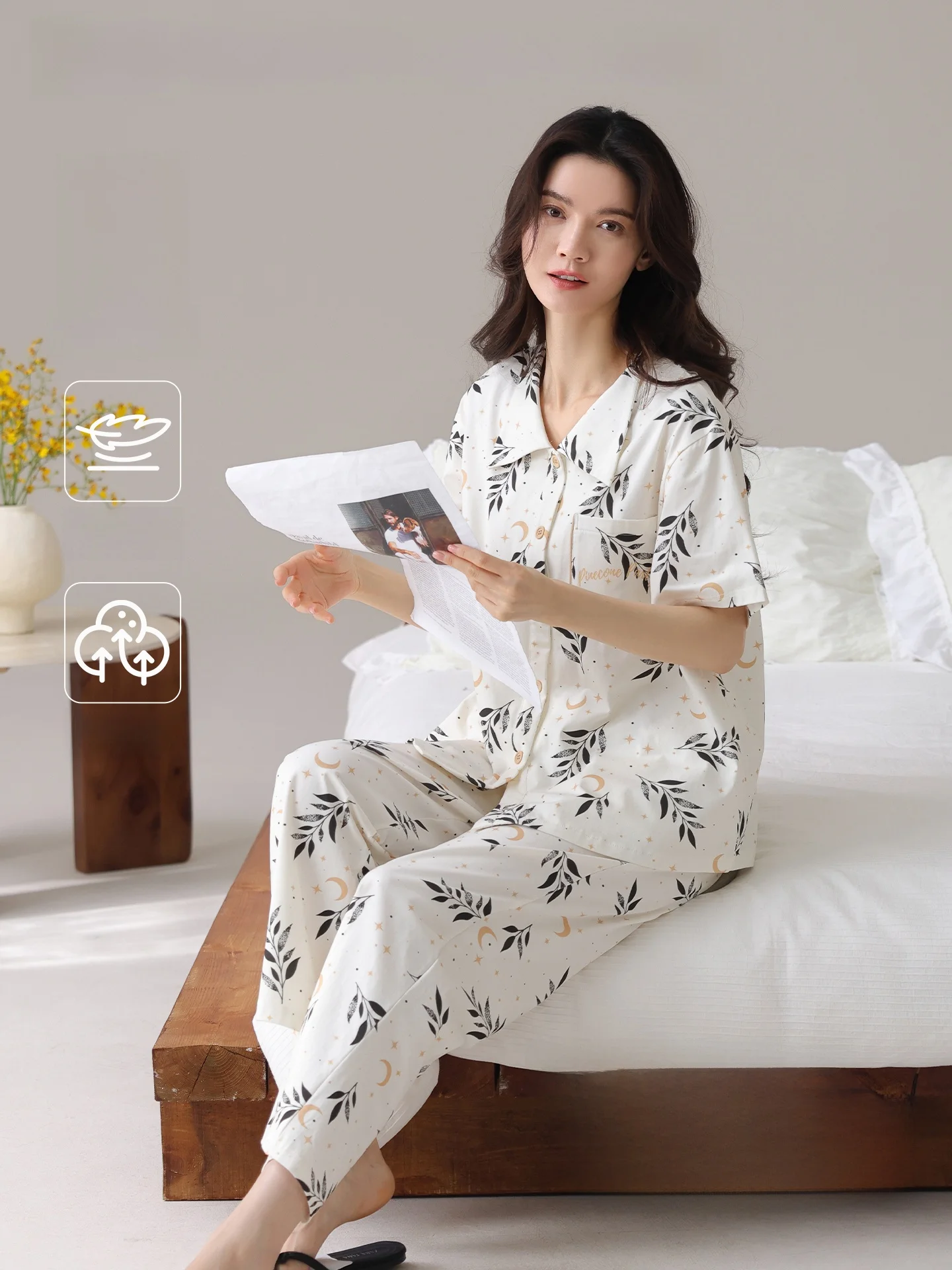 pure-cotton-ladies-sleepwear-short-sleeve-open-cardigan-set-lightweight-home-clothes-suitable-for-outdoor-wear-summer-new-arr