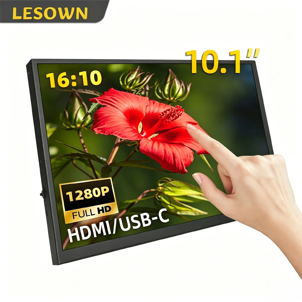LESOWN 10.1" 1280x800 HD PC Sensor Panel Hardware Monitor Dual Type-C Mini HDTV Built-in Horn Aluminum Case VESA Mount Black