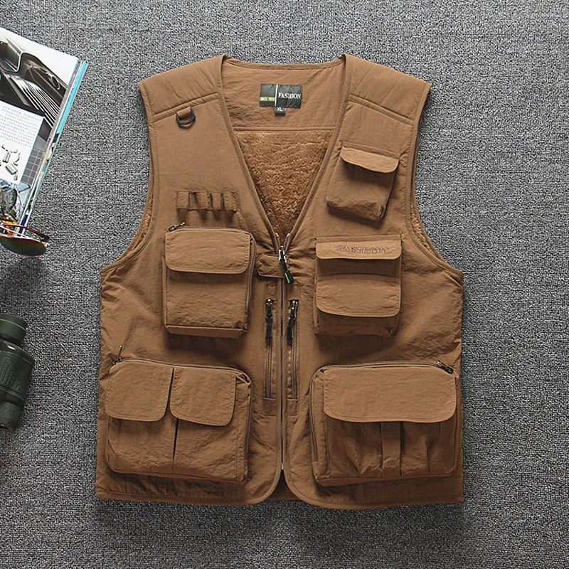 Outdoor thickness strong High quality warm fishing vest Multi-pockets professional male sports photography working wear