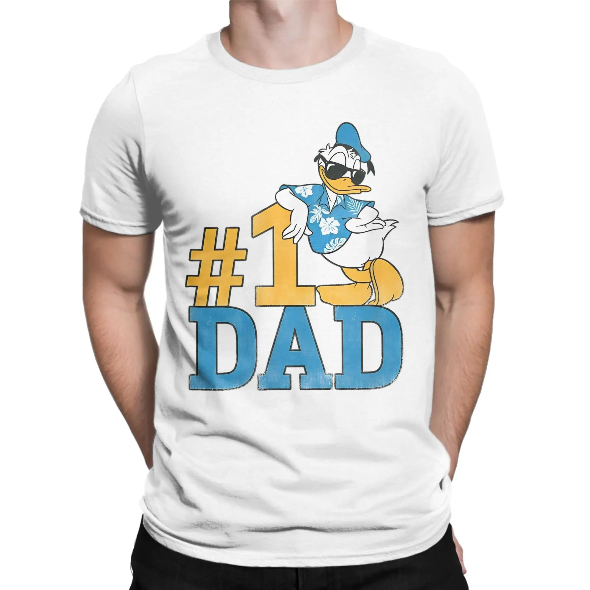 دونالد داك عدد واحد أبي الرجال تي شيرت عيد الأب مضحك تيز قصيرة الأكمام Crewneck تي شيرت القطن 4XL 5XL 6XL الملابس