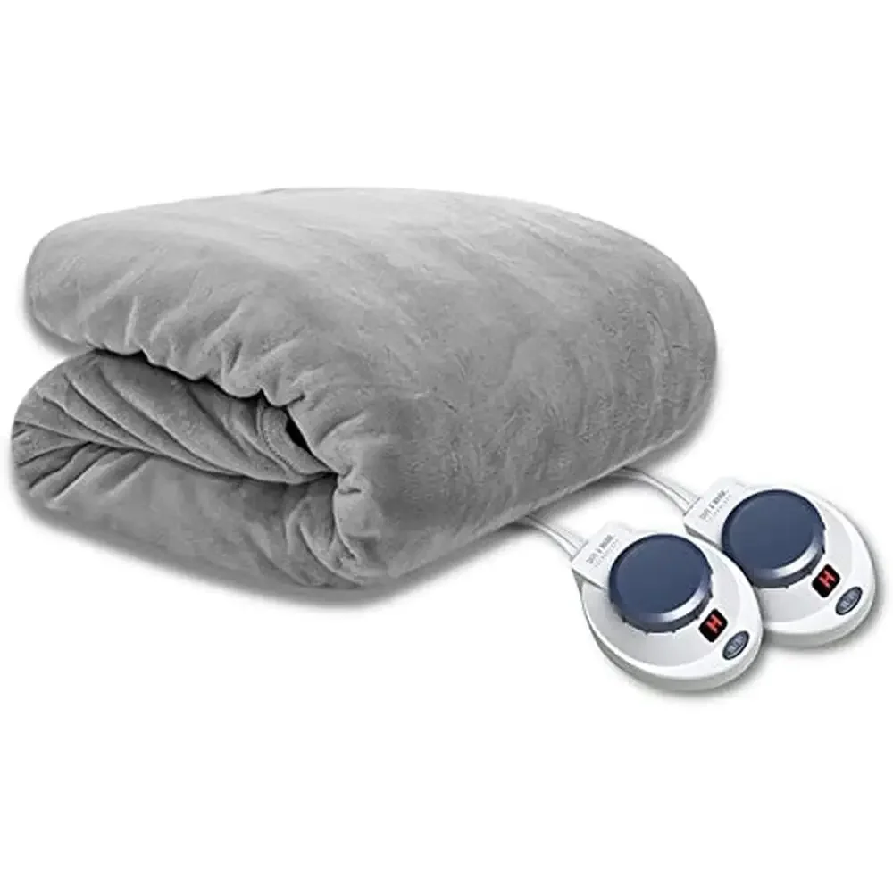 Warm & Cozy Twin Micro-Fleece Heated Blanket Low-Voltage Technology Auto Shut Off Machine Washable Grey Color 62