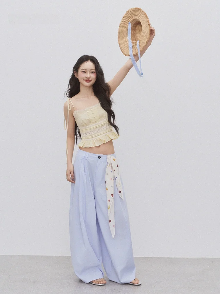 

Korean Sle Lace Patchwork ort Women's Vest Top Layered Design Commute Sle Slim Fit Linen Material Summer Season