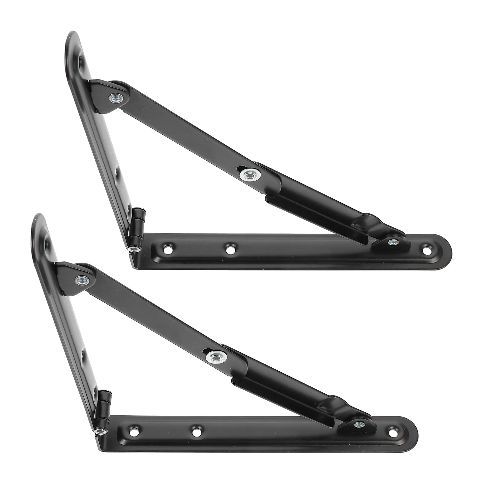 

2pcs Folding Shelf Brackets Heavy Duty Black Iron Collapsible Wall Board Support Rack Hardware Triangle Sturdy Practical