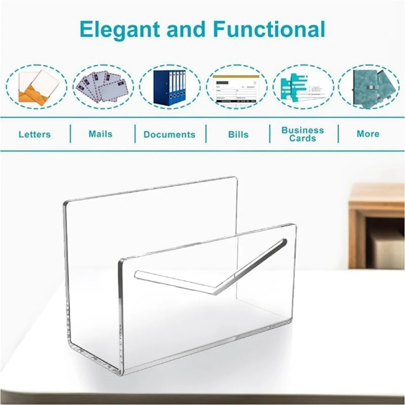 Clear Mail Organizer 2Pcs Acrylic Vertical File And Letter Holder For Desk Light-Weight Envelope And Bill Sorter Easy Install