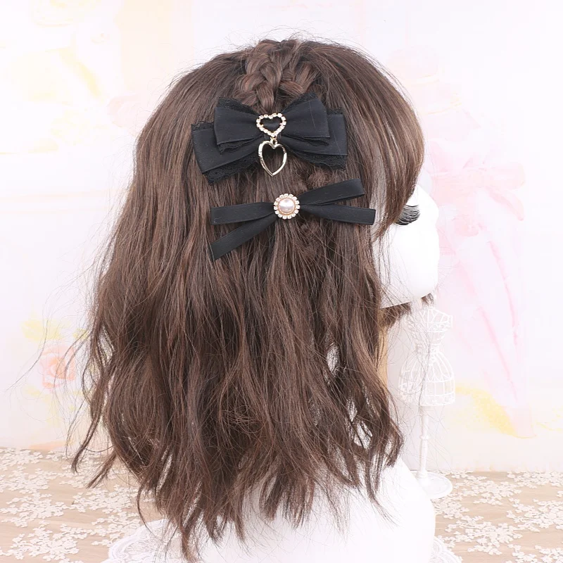 Женственные заколки для волос в стиле Лолиты, пара аксессуаров для волос, милый бант, лента, корейский декор для волос в стиле джирай, боковые заколки для девочек и женщин, заколки для волос